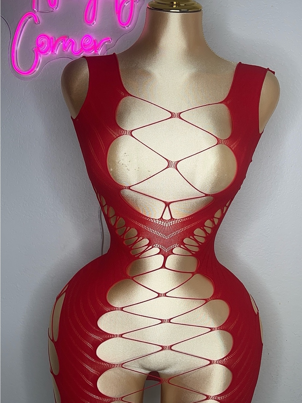 Brand New Red Cutout Fishnet Mini Dress Lingerie – Curve Friendly